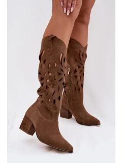 Otevřené kozačky z přírodního semiše Zazoo 3167 tmavě béžové