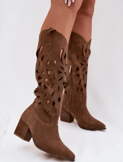 Otevřené kozačky z přírodního semiše Zazoo 3167 tmavě béžové