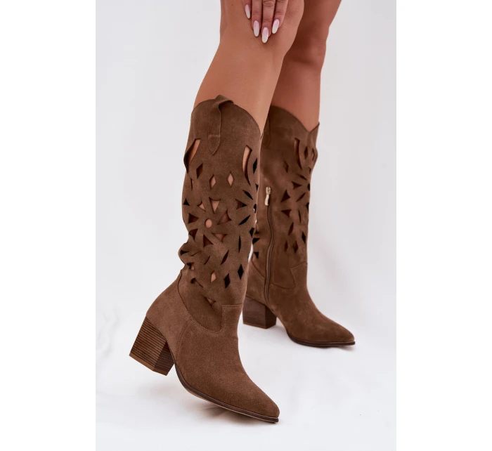 Otevřené kozačky z přírodního semiše Zazoo 3167 tmavě béžové