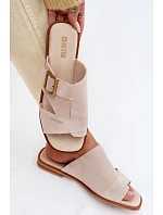 Semišové dámské nazouváky na plochém podpatku s přezkou Big Star TT274476 Béžové