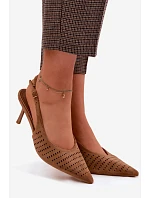 Dámské síťované sandály na podpatku z imitace semiše světle hnědé Torielle