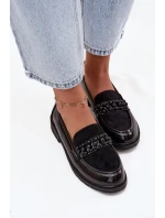 Lakované dámské mokasíny s korálky S.Barski – černé Lakované dámské mokasíny s korálky S.Barski – černé