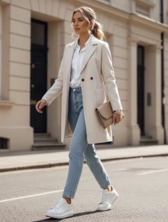 Dámský dlouhý béžový kabát LINNORE oversize FashionStreet NY0706