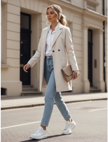 dámský oversize kabát dlouhý béžový Dstreet model 21981934 - FashionStreet