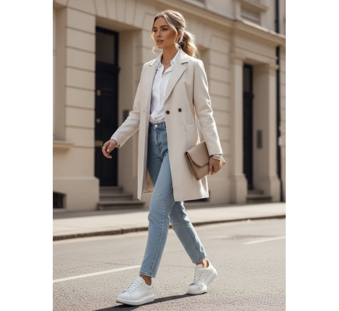 dámský oversize kabát dlouhý béžový Dstreet model 21981934 - FashionStreet