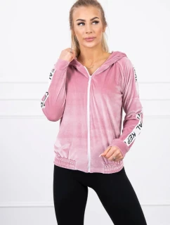 Velurová mikina s kapucí pudrově růžová