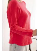 Dámský svetr z viskózy s dlouhým rukávem a kulatým výstřihem malinový