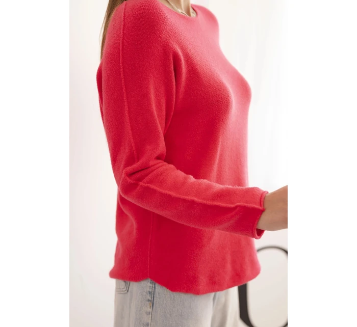 Dámský svetr z viskózy s dlouhým rukávem a kulatým výstřihem malinový