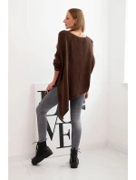 Svetr dámský vlněný asymetrický Plus Size s výstřihem do V hnědý Svetr dámský vlněný asymetrický Plus Size s výstřihem do V hnědý