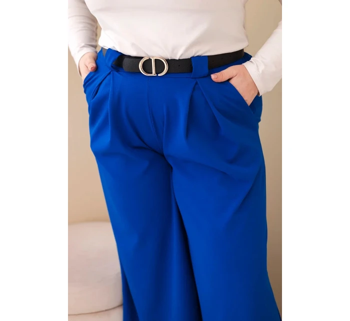 Dámské kalhoty Plus Size viskózové s širokými nohavicemi a páskem model 21886619 - K-Fashion