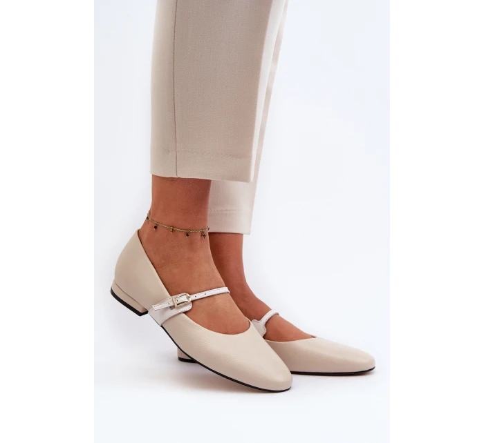 Dámské kožené na ploché podrážce  béžové model 21656270 - Laura Messi