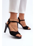 Dámské sandály na podpatku z eko semiše s řetízkem Sergio Leone SK925 černé
