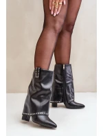 Zateplené boty s ohrnutým svrškem na podpatku černé Tamalis Zateplené boty s ohrnutým svrškem na podpatku černé Tamalis