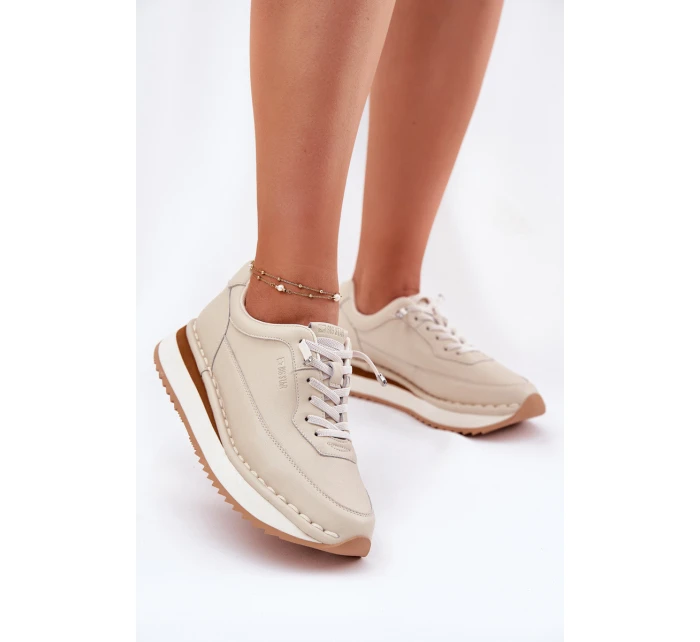 Kožené Dámské Tenisky Na Platformě Big Star RR274A334 Béžové Kožené Dámské Tenisky Na Platformě Big Star RR274A334 Béžové