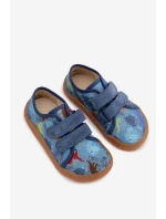 Dětské domácí pantofle Barefoot Dinosauři Froddo Canvas G1700440-15 Modré