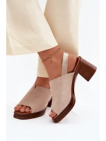 Kožené semišové sandály na podpatku Vinceza Béžové