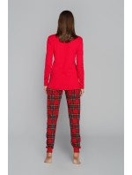 Dámské mikulášské pyžamo, dlouhý rukáv, dlouhé nohavice - červená/potisk