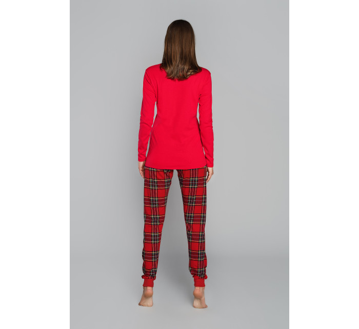 Dámské mikulášské pyžamo, dlouhý rukáv, dlouhé nohavice - červená/potisk