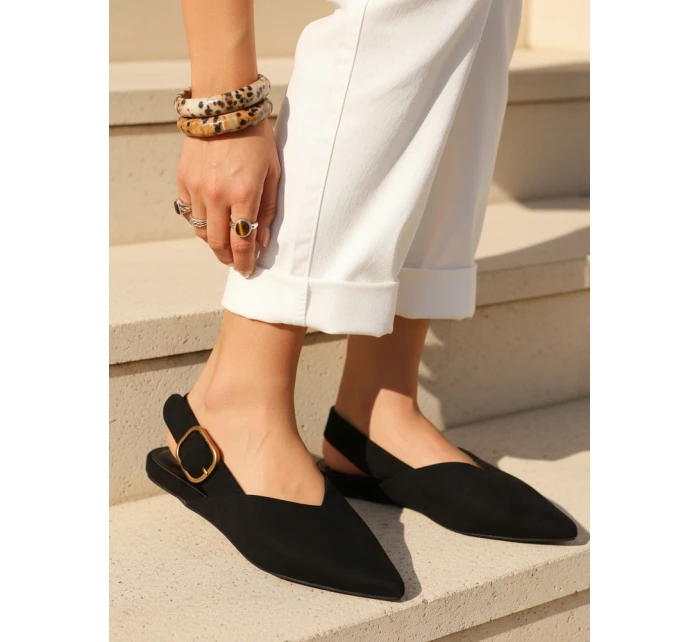 Dámské semišové baleríny s otevřeným podpatkem slingback černé FashionStreet ZY1353 Dámské semišové baleríny s otevřeným podpatkem slingback černé FashionStreet ZY1353