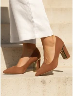 Dámské semišové lodičky na jehlovém podpatku světle hnědé FashionStreet ZY1397