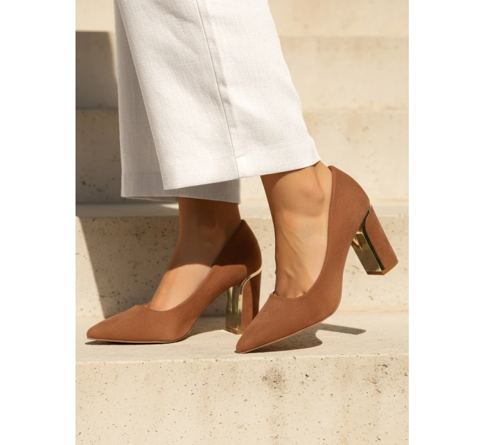 Dámské semišové lodičky na jehlovém podpatku světle hnědé FashionStreet ZY1397