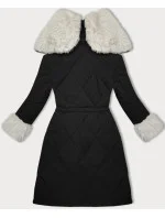 Černobéžová prošívaná zimní bunda s kožešinovou podšívkou l 21248855 - WAY MODE