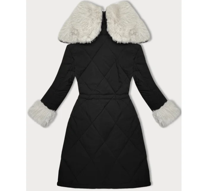 Černobéžová prošívaná zimní bunda s kožešinovou podšívkou l 21248855 - WAY MODE