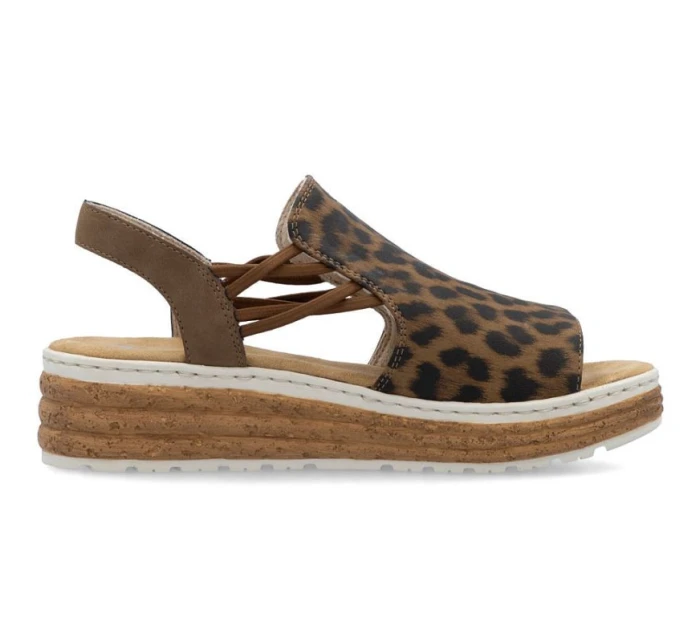 Dámské sandály na platformě s leopardím vzorem v béžové barvě Rieker 62741-90