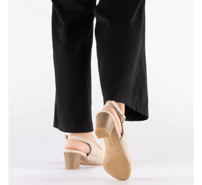 Béžové kožené lodičky s otevřenou špičkou Rieker 44651-60