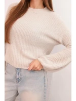 Dámský svetr z baby model 21780845 s nabíranými rukávy béžový - K-Fashion Dámský svetr z baby model 21780845 s nabíranými rukávy béžový - K-Fashion