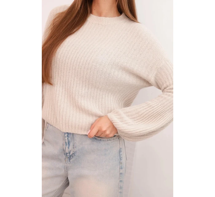 Dámský svetr z baby model 21780845 s nabíranými rukávy béžový - K-Fashion Dámský svetr z baby model 21780845 s nabíranými rukávy béžový - K-Fashion