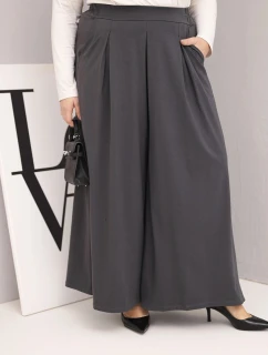 Dámské bavlněné kalhoty Plus Size s širokými nohavicemi a volným střihem grafitové