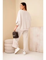 Dámský komplet viskózový máslový se širokými nohavicemi a volnou blůzou béžový