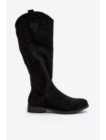 model 21646749 Dámské Černé Krajkové Kozačky - S.Barski