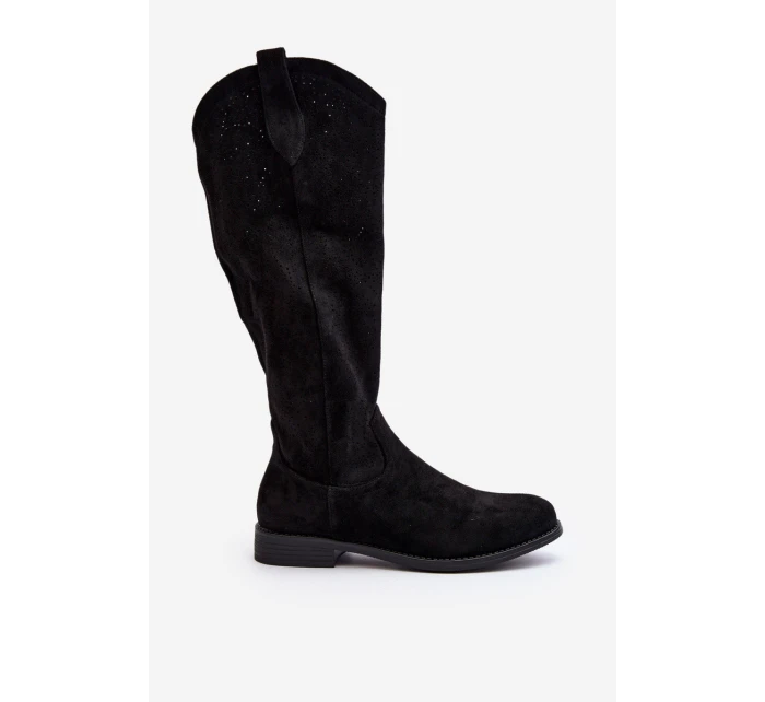 model 21646749 Dámské Černé Krajkové Kozačky - S.Barski