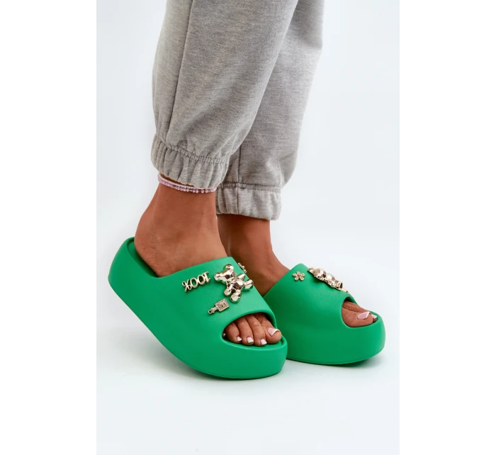 Dámské lehké pěnové žabky s ozdobami zelené model 21665943 - Boto Dámské lehké pěnové žabky s ozdobami zelené model 21665943 - Boto
