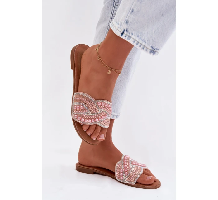 Zdobené dámské ploché nazouváky růžové Dovima Zdobené dámské ploché nazouváky růžové Dovima