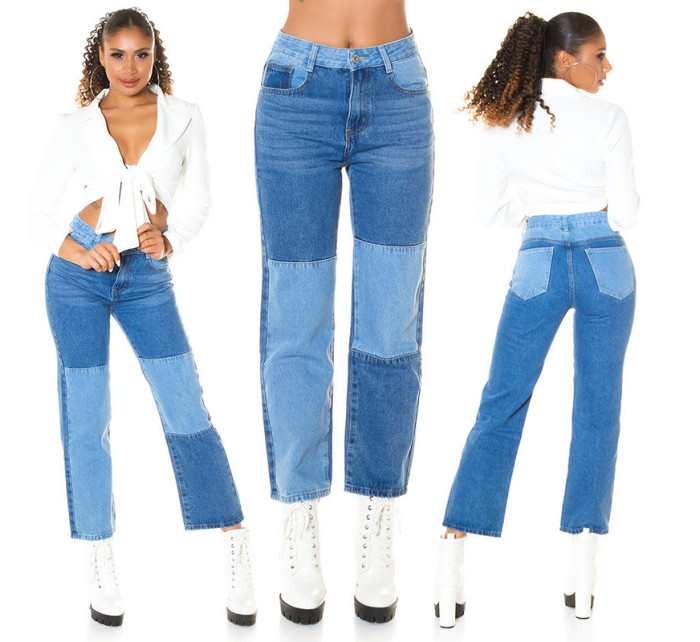 Trendy patchworkový vzhled Boyfriend Jeans