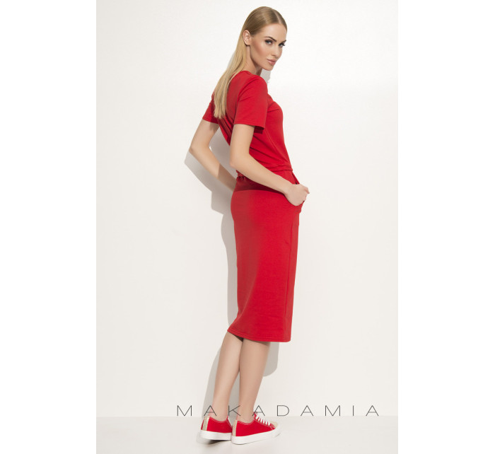 Dámské šaty na denní nošení se zavazováním v pase červené - Červená - Makadamia