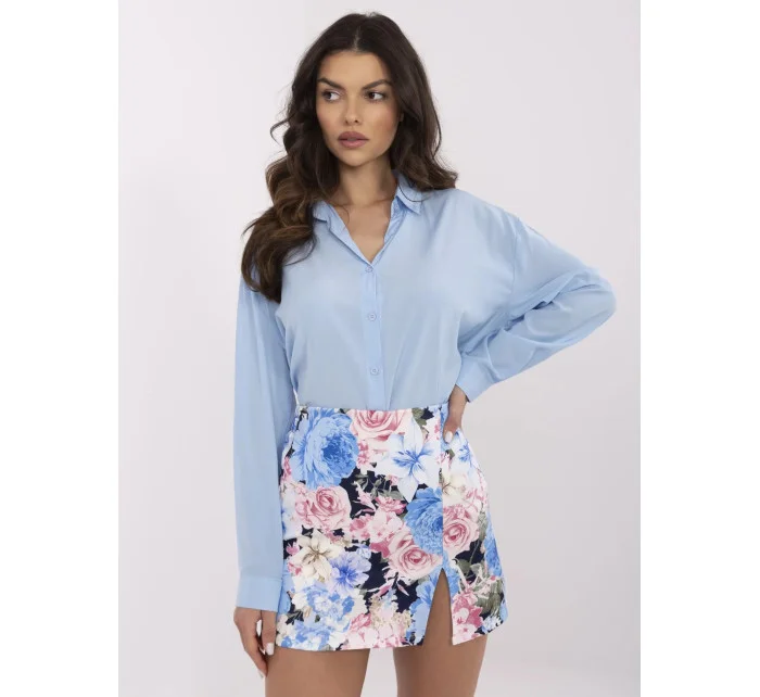 Světle modro-růžová květovaná krátká dámská šortko-sukně (A8933)