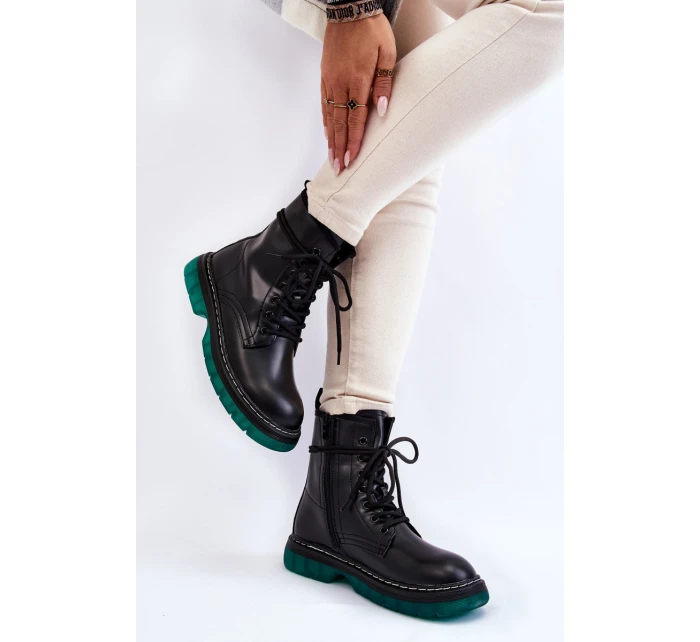 Dámské šněrovací boty se zelenou podrážkou černá model 21605506 - EVENTO