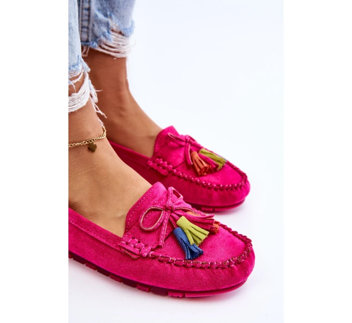 Semišové Mokasíny S Mašlí A Třásněmi Fuchsie Dorine