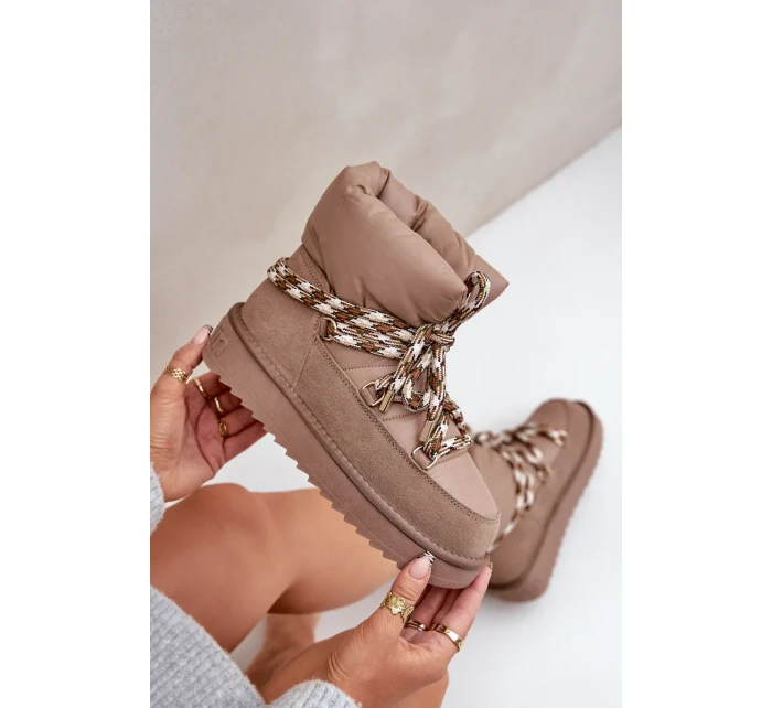 Semišové dámské sněhule s hrubým šněrováním D.Franklin DFSH375003 Taupe