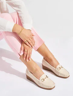 Designové  mokasíny dámské hnědé na klínku