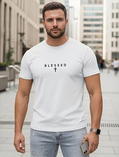 Pánské bavlněné tričko s potiskem BLESSED bílé FashionStreet NX5124R
