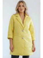 Dámská bunda Plus Size prošívaná s ozdobnými knoflíky a límcem žlutá Dámská bunda Plus Size prošívaná s ozdobnými knoflíky a límcem žlutá
