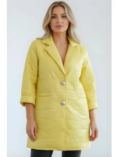 Dámská bunda Plus Size prošívaná s ozdobnými knoflíky a límcem žlutá