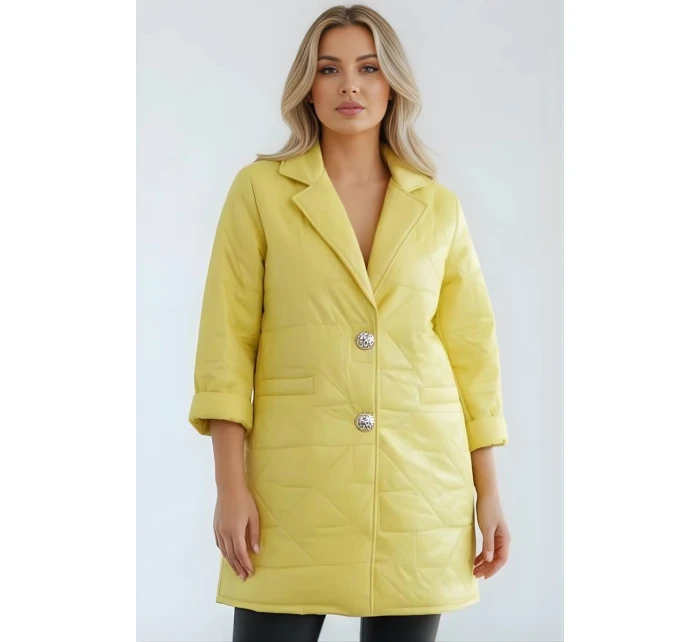 Dámská bunda Plus Size prošívaná s ozdobnými knoflíky a límcem žlutá Dámská bunda Plus Size prošívaná s ozdobnými knoflíky a límcem žlutá