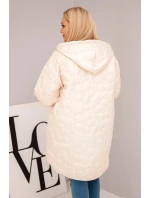 Dámská bunda Plus Size prošívaná s kapucí a nápisem HOPE světlá béžová