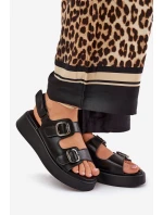 Dámské sandály na platformě a klínu s přezkami černé model 21688802 - Boto